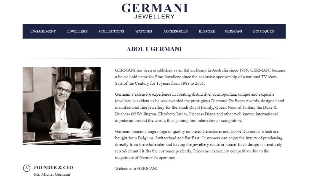 澳洲高級珠寶商喬爾瑪尼自導自演搶案詐保。(圖/翻攝自Germani官網)