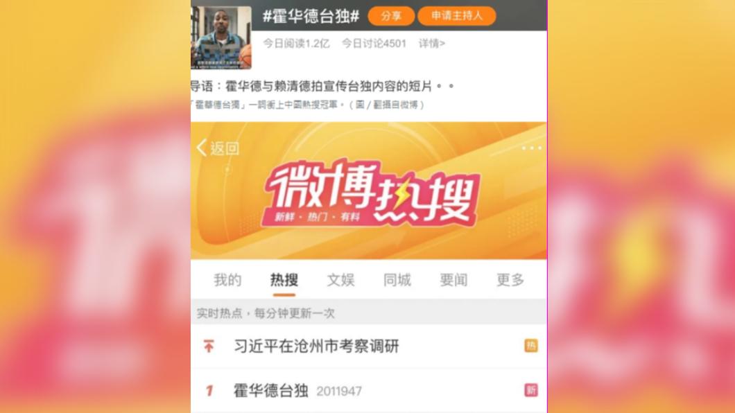 「霍華德台獨」一詞11日晚間一度登上微博熱搜。（圖／翻攝自微博）