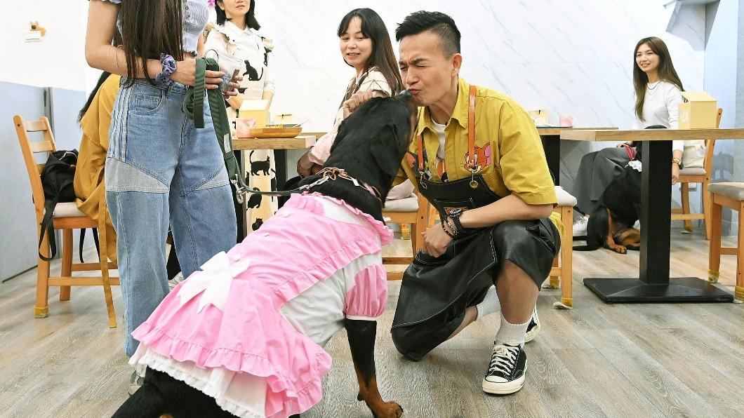 小鐘鼓起勇氣跟狗狗玩親親。(圖/台視提供)