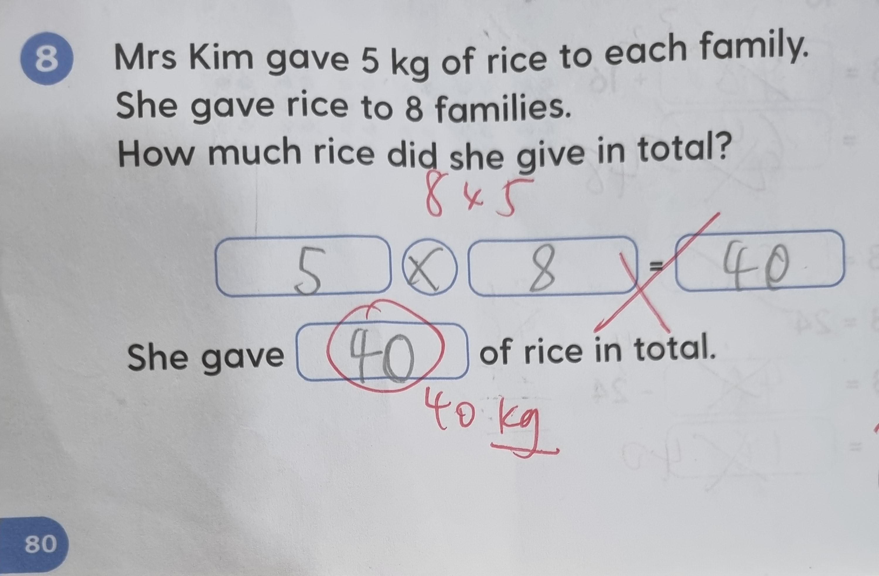 「5×8=40」竟被老師批改為錯誤。(圖/翻攝自reddit)