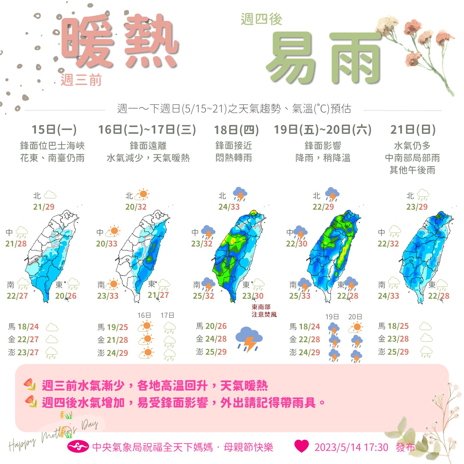 下週天氣圖。(圖/翻攝自報天氣 - 中央氣象局臉書)