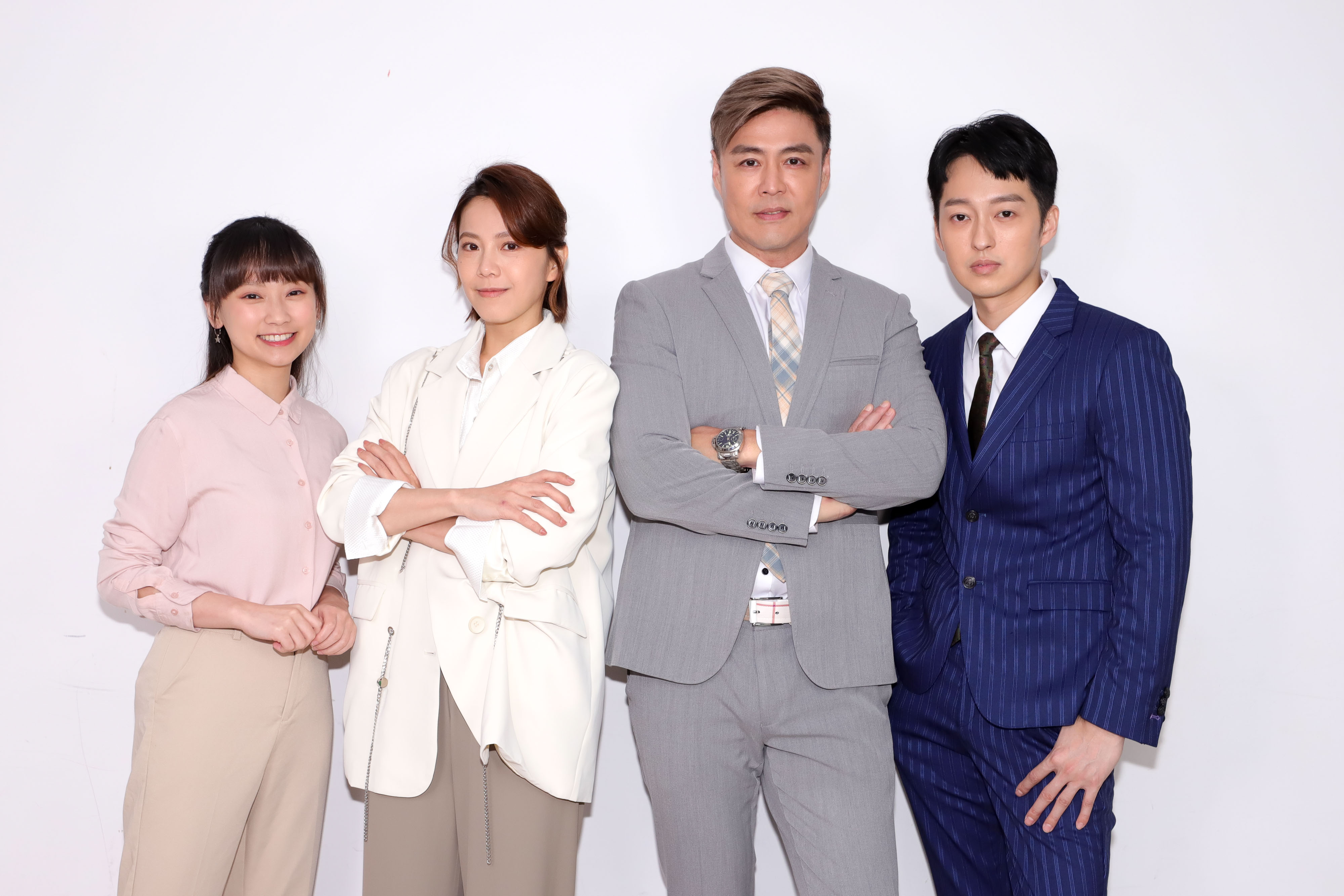 吳鈺萱（左起）、廖苡喬、劉至翰、于浩威加入《市井豪門》演出。（圖／民視提供）