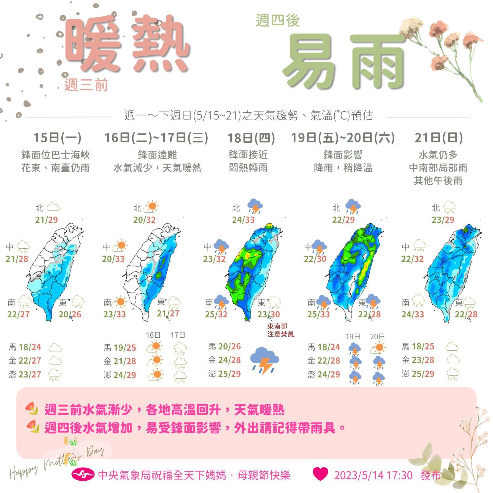 第3波鋒面週四報到,全台連下3天雨。(圖/中央氣象局)