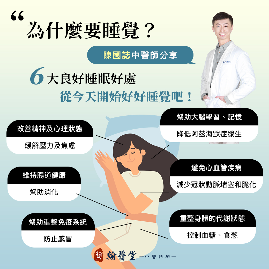醫師分享有好睡眠的六大好處。（圖／翻攝自翰醫堂中醫診所臉書）
