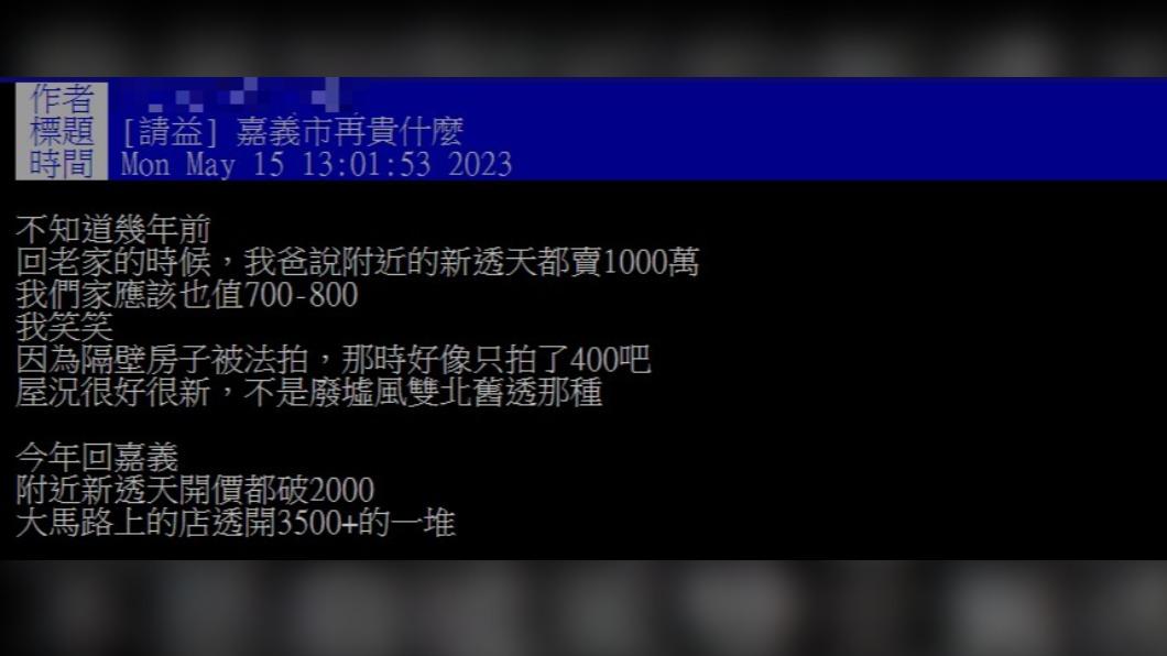網友好奇嘉義透天厝為何那麼貴。(圖/翻攝自PTT)