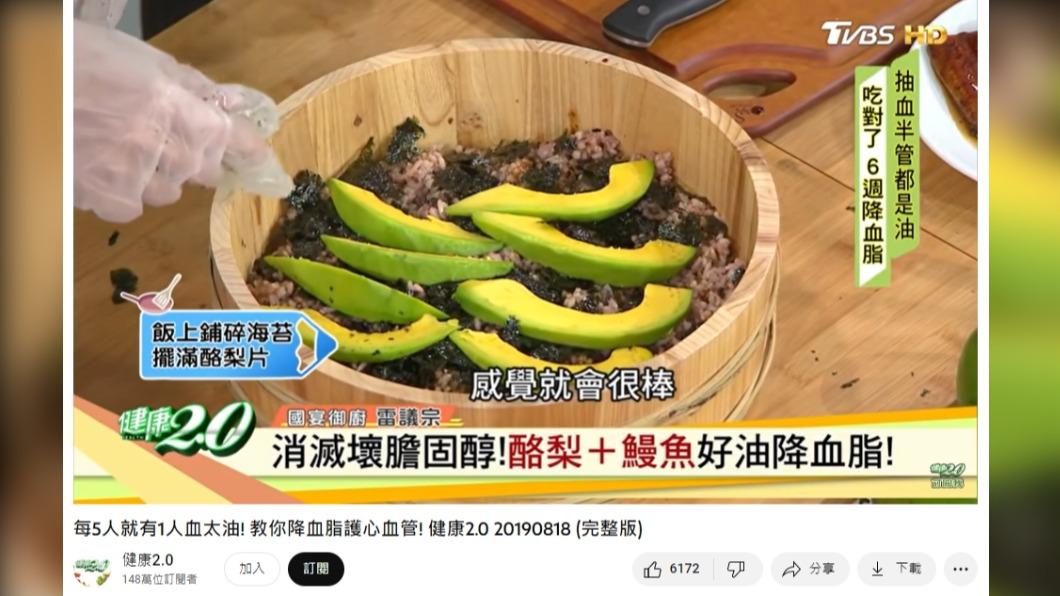 酪梨、鰻魚都是降膽固醇的好幫手。(圖/翻攝自健康2.0 YouTube頻道)