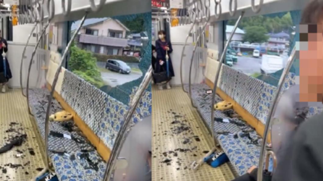 有片/日本福岡JR電車疑遭砸石 「車窗玻璃碎滿地」嚇壞乘客