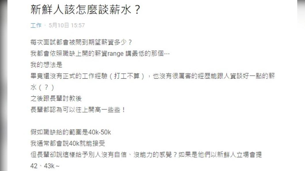 原PO因為經驗少，不敢開高價。（圖／翻攝自Dcard）