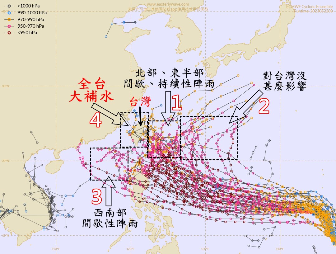 颱風4條路徑曝光。(圖/翻攝自觀氣象看天氣臉書)