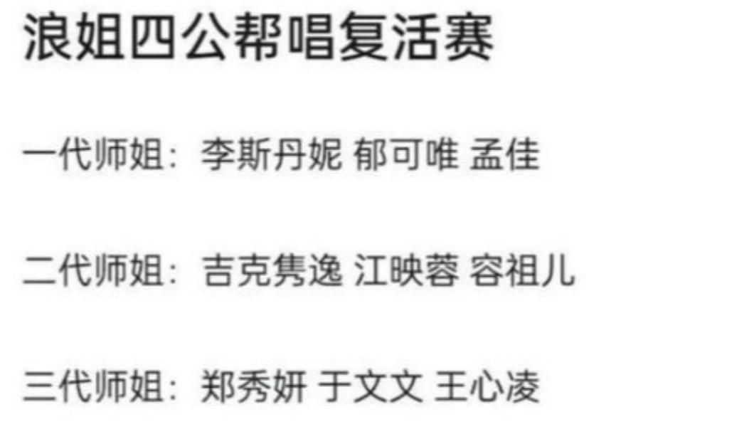 網友流傳回歸浪四幫忙的名單。（圖／翻攝自唐小姐呵呵微博）