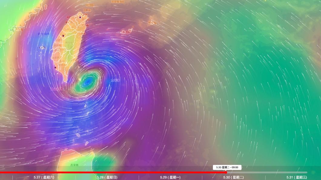根據風場圖顯示,瑪娃颱風30日將逼近台灣。(圖/翻攝自windy)