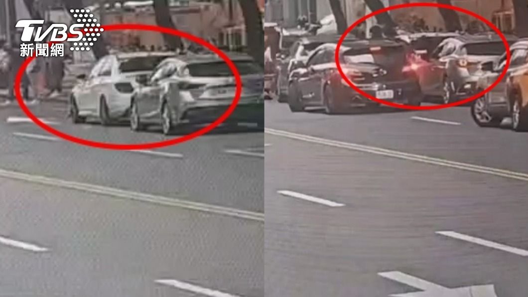 犯嫌將白色賓士車包圍起來砸車擄人。(圖/TVBS)
