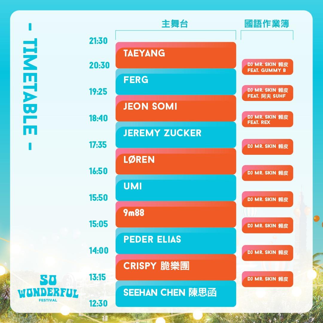 活動主辦公布了當天藝人表演的時程表。(圖/翻攝自So Wonderful Festival臉書)