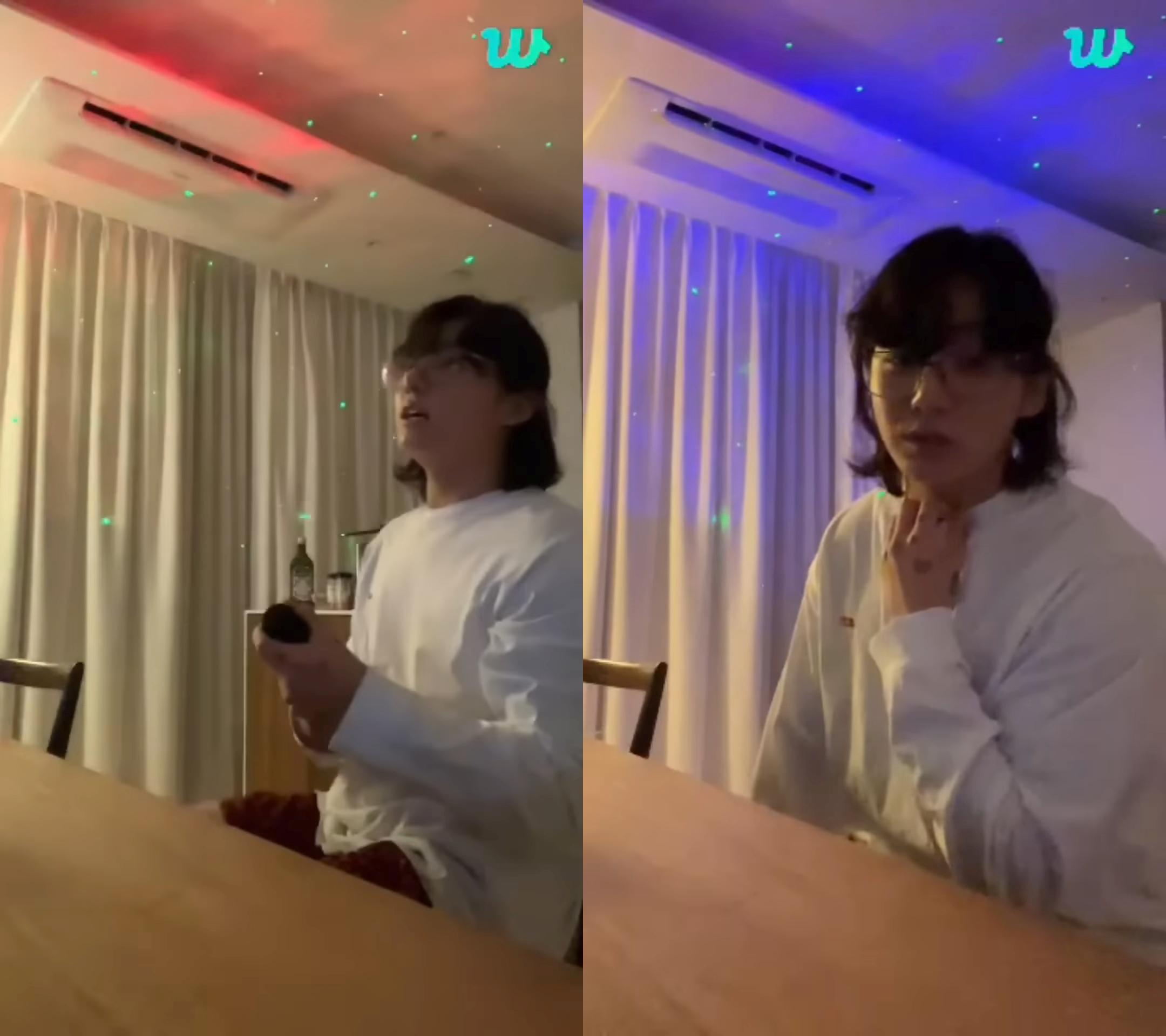 25日的直播上,田柾國雖然拿著麥克風但幾乎沒有用,也說明遭鄰居抗議的始末。(圖/翻攝自yoonie_7 YouTube)