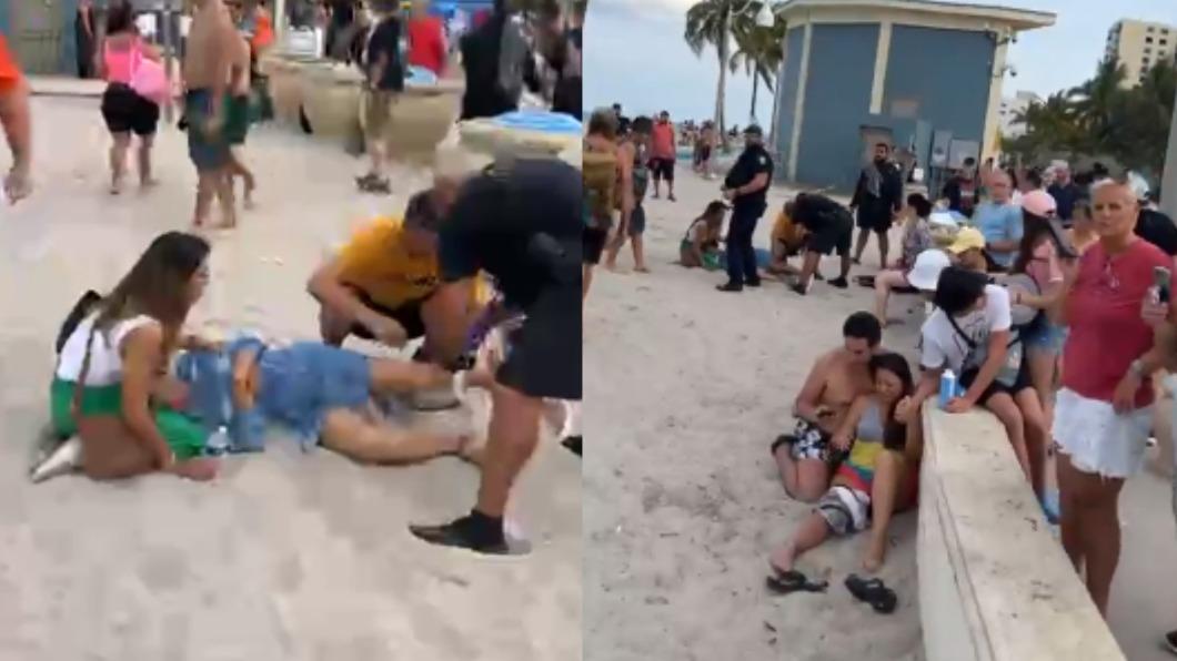 多名傷患在海灘上接受治療。（圖／翻攝自hollywood beach TV Facebook）