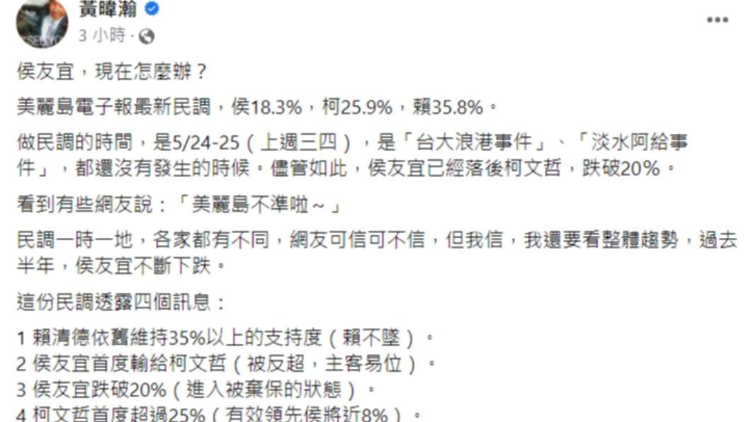 黃暐瀚發文。（圖／翻攝自黃暐瀚臉書）