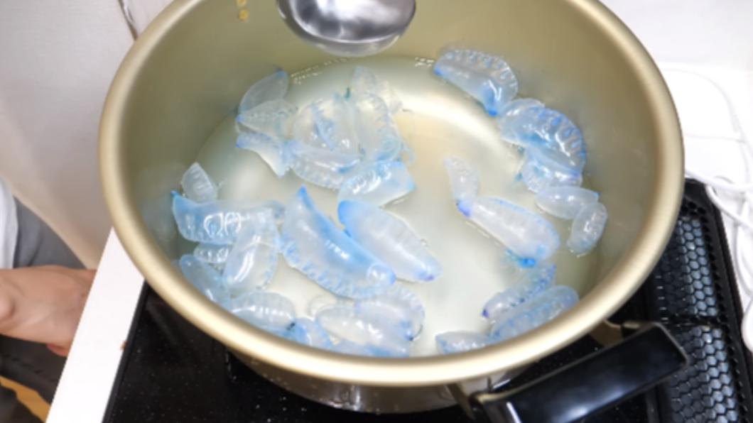 他稱用水母熬的高湯就像「將一顆扇貝用4公升的水稀釋後的味道」。(圖/翻攝自ホモサピ youtube)