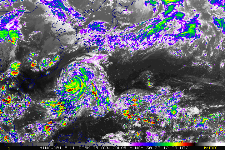 受外圍環流影響,台灣今日風雨最明顯。(圖/NOAA)