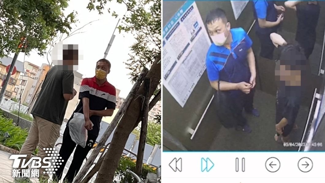 夏男(右圖左)高中生(右圖右)事發前搭電梯。(圖/讀者提供)