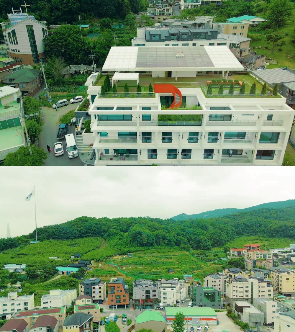 玄彬、孫藝真的豪宅位在頂樓，能享受戶外花園、眺望山景。（圖／翻攝自LUXEHOUSE YouTube）