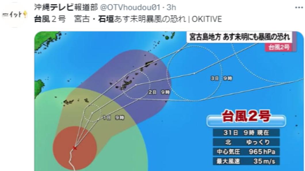 宮古島和石垣島預計於6月1日凌晨進入暴風圈。(圖/翻攝自推特)