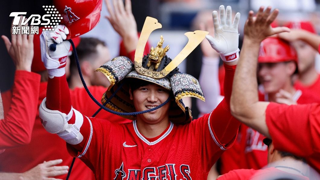 大谷翔平此戰完成雙響砲後,在美聯全壘打排行榜上仍落後賈吉3轟。(圖/達志影像美聯社)