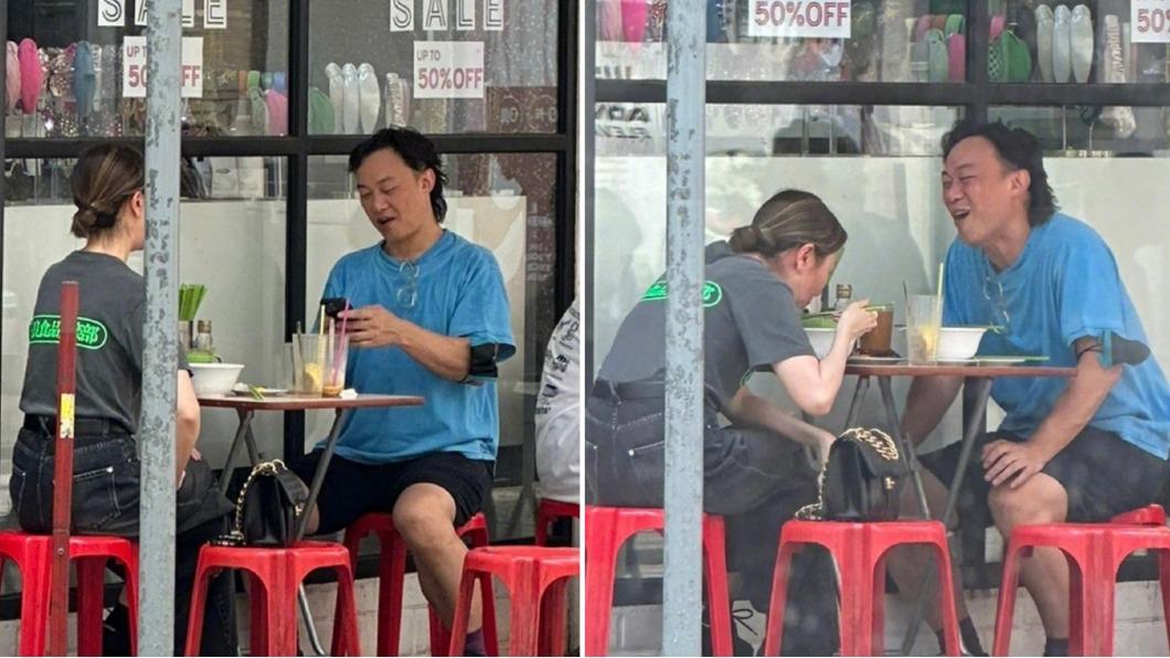 網友捕獲野生陳奕迅夫妻愉快吃路邊攤,破除婚變傳聞。(圖/翻攝自微博)