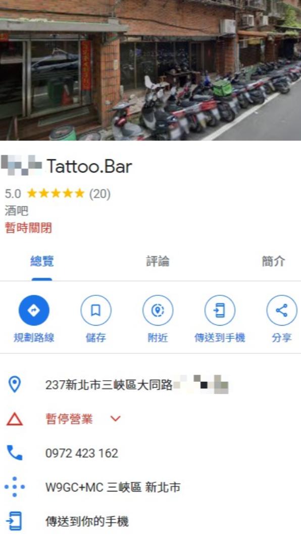 陳姓堂主也是名刺青師,為吸收年輕人成立刺青館,同時作為堂口。(圖/翻攝自Google Map)