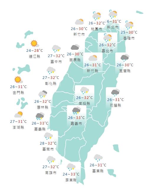 明日各地高溫上看33度。(圖/中央氣象局)