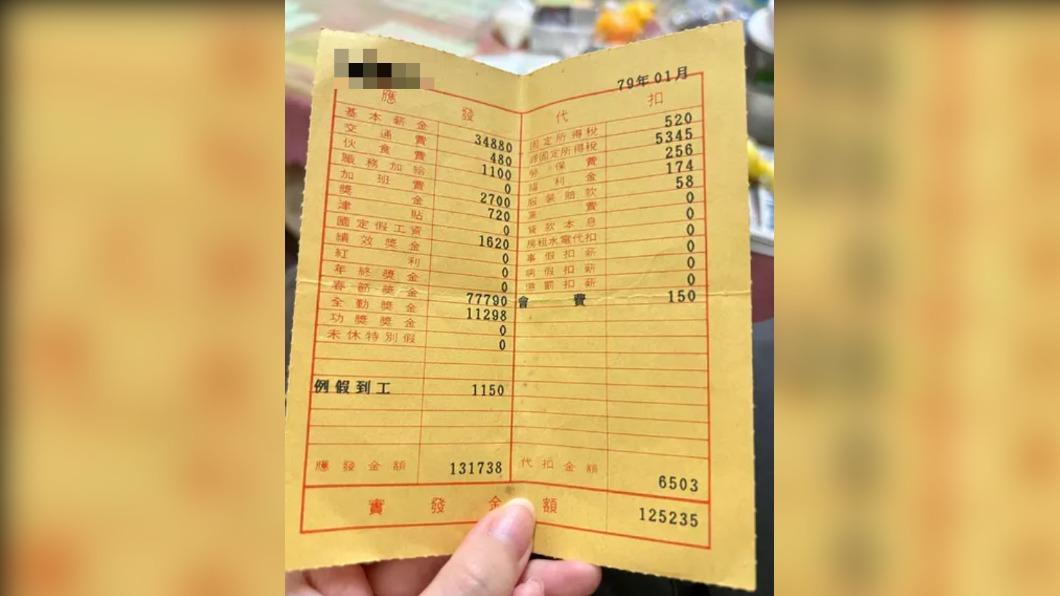 網友外公當月實領金額為破10萬元。(圖/翻攝自Dcard)