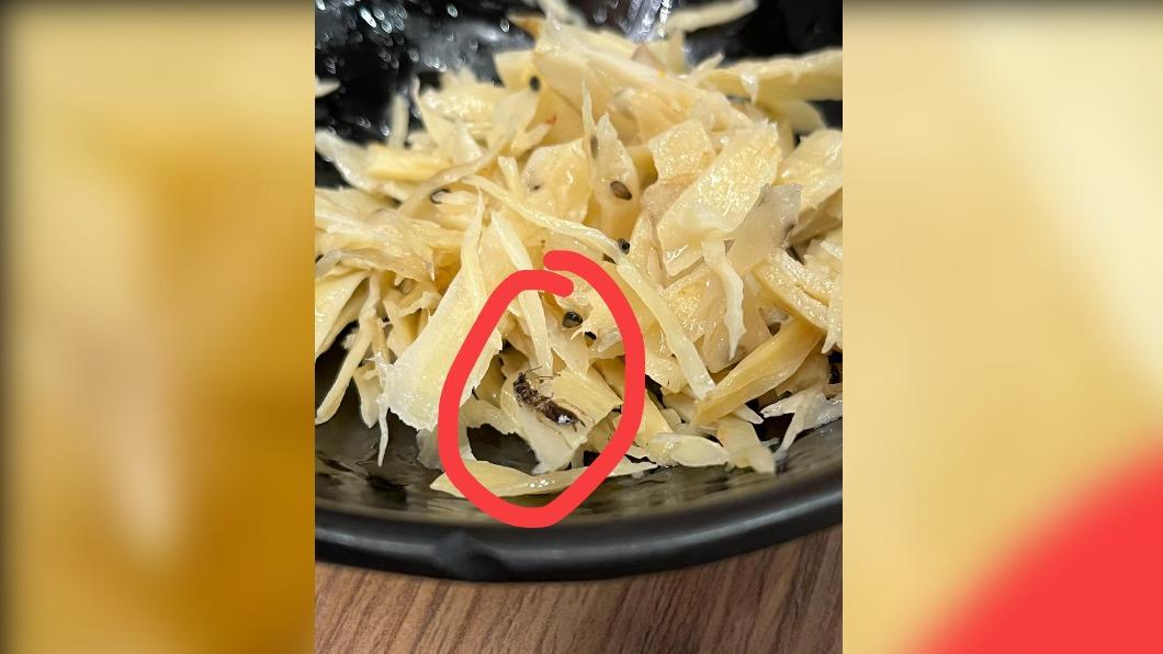 牛蒡絲裡有蟑螂。(圖/翻攝自爆料公社)