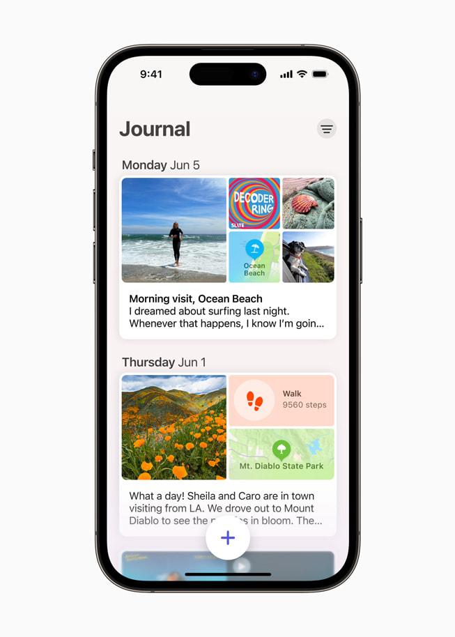 iOS 17新增「日記Journal」APP,用戶可完成日常生活紀錄。(圖/翻攝自蘋果官網)