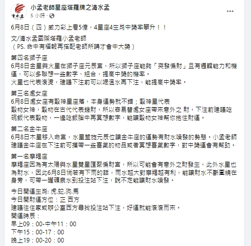 小孟老師點名4星座、4生肖財運旺(圖/翻攝小孟老師臉書)