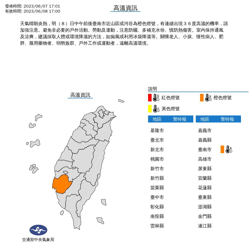 高溫警示。(圖/翻攝自中央氣象局)