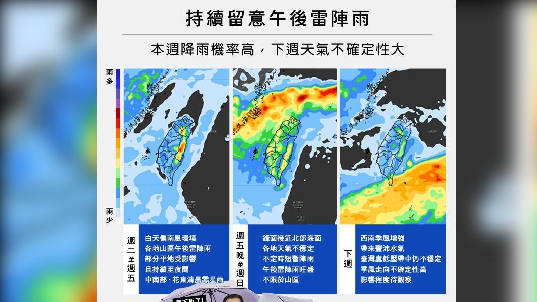 台灣將進入雨季。(圖/翻攝自臉書 天氣風險 WeatherRisk)