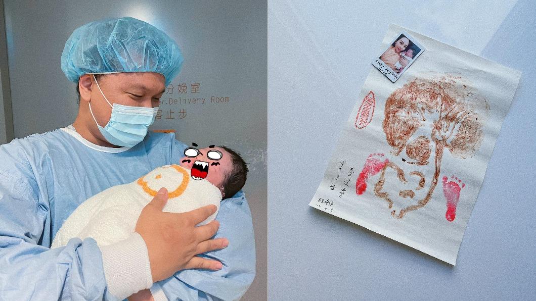 丁巧唯老公王鼎霖開心抱起女兒。（圖經處理／翻攝自丁巧唯臉書）