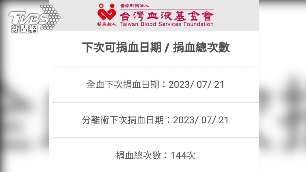 員警張志維捐血次數已累計144次。(圖/TVBS)
