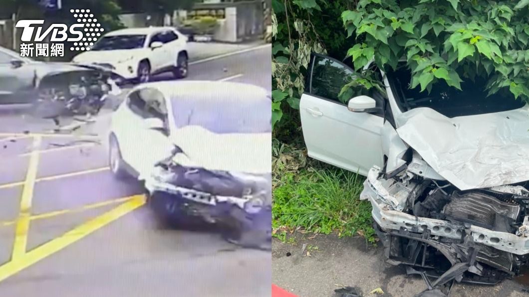 轎車擦撞「車頭全毀」衝草叢!肇事駕駛竟落跑 警方要查了