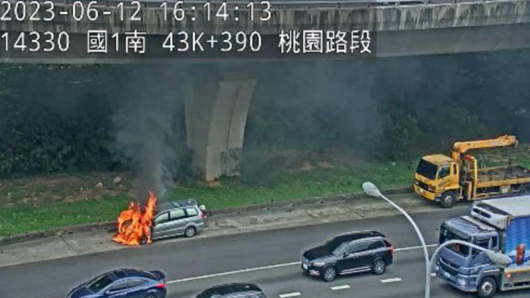 快訊/國1北上桃園段火燒車!黑煙猛竄 車流回堵5公里