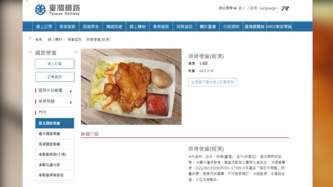 60元排骨便當介紹。（圖／翻攝自台鐵官網）