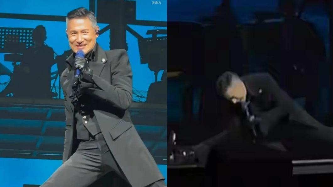 張學友演唱會中重現絕活一字馬。(圖/翻攝自微博)
