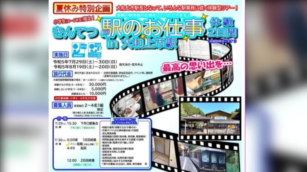 日本近畿鐵道舉辦的站務員體驗。圖為海報部分畫面。(圖/翻攝自推特)