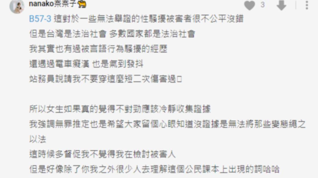 奈奈子坦承也曾遇過性騷擾。（圖／翻攝自Dcard）