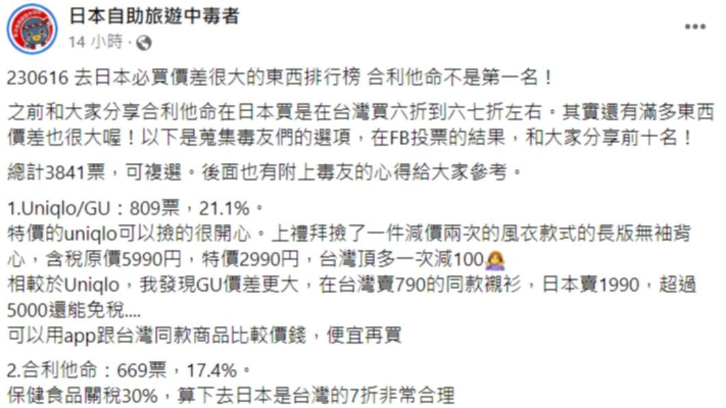 林氏璧發文。(圖/翻攝自日本自助旅遊中毒者臉書)