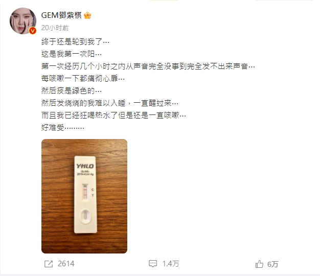 鄧紫棋表示自己確診後失聲。(圖/翻攝自@GEM鄧紫棋微博)