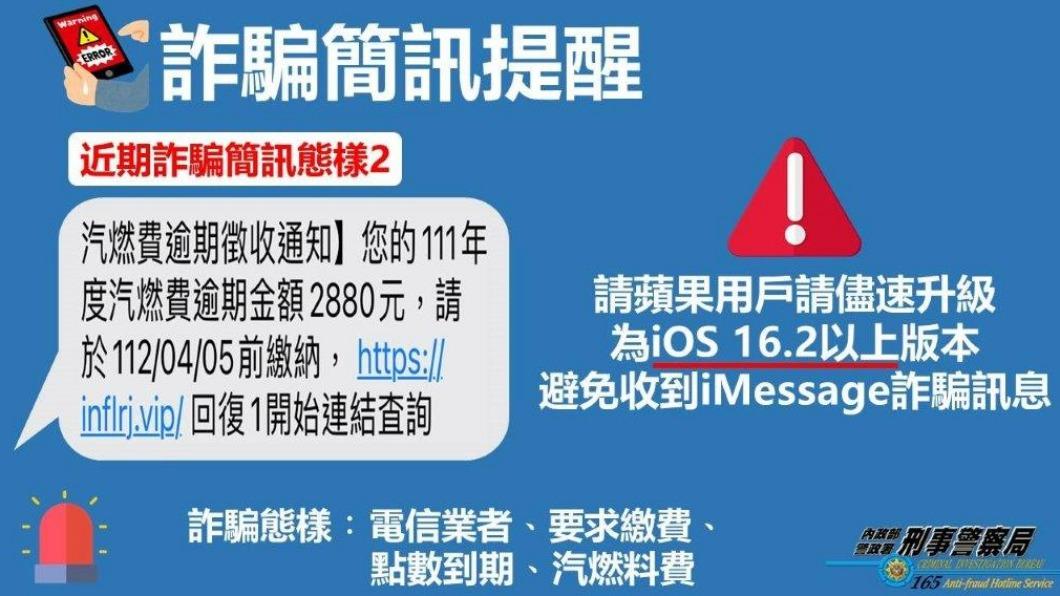 刑事局貼出釣魚簡訊內容,呼籲民眾勿受騙。(圖/TVBS)