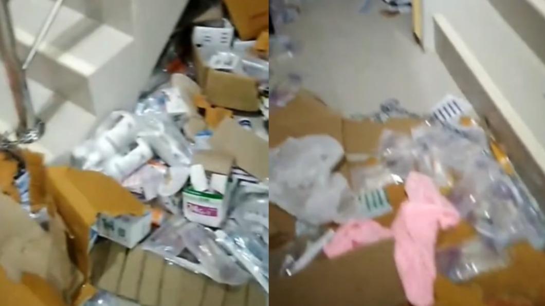 動物醫院的所有物品都散落一地。(圖/翻攝自@piyamonbua TikTok)