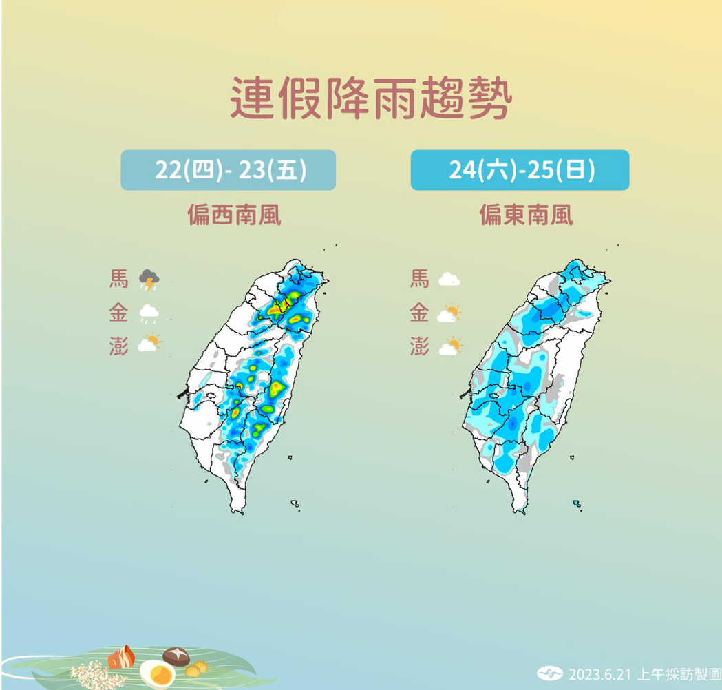 端午連假降雨趨勢。(圖/中央氣象局)