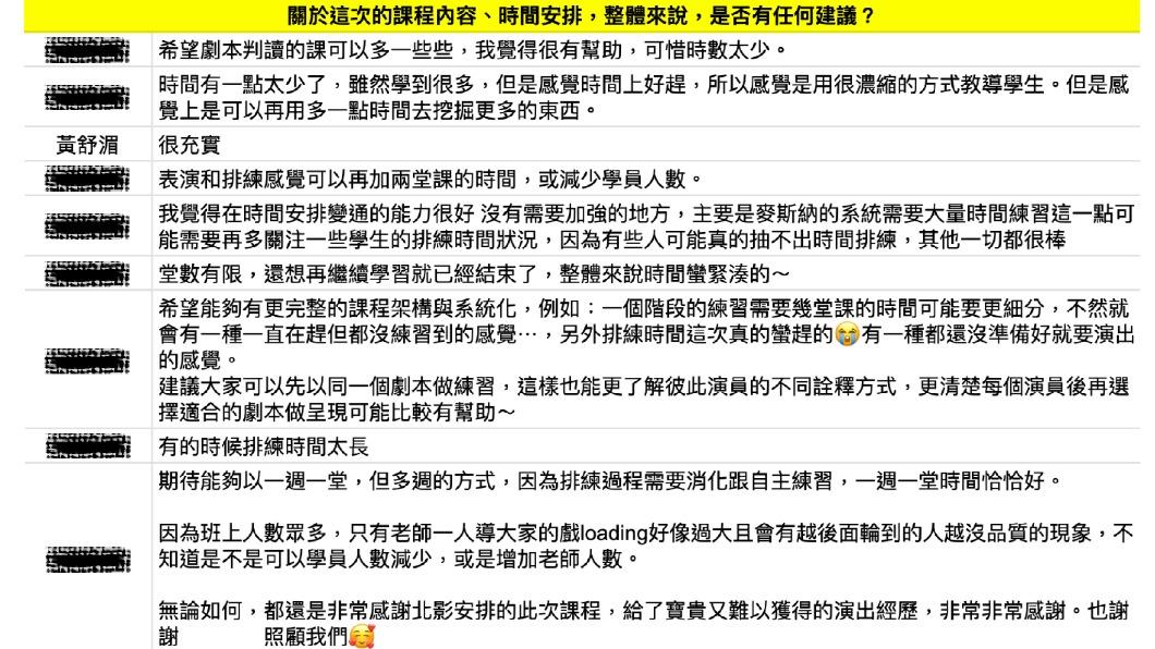 黃舒湄在課堂回饋中表示「很充實」。(圖/北影提供)
