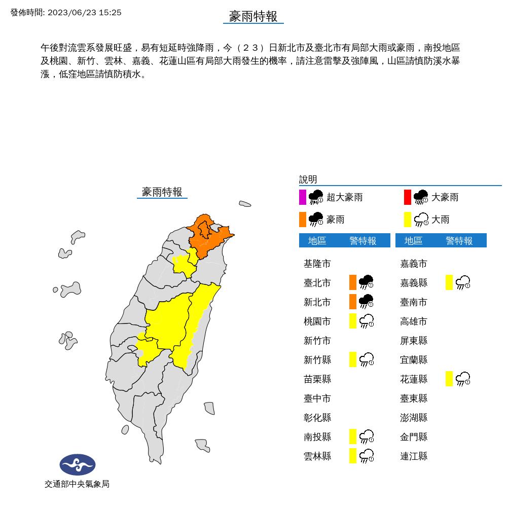 大雨特報。（圖／氣象局）